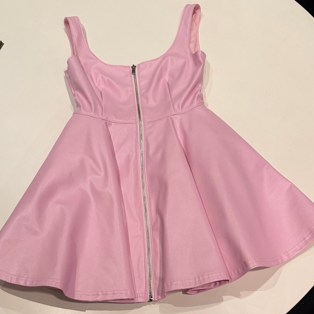 Sugar Thrillz size XS Pink Sleeveless vegan leather Dress with Front Zipper